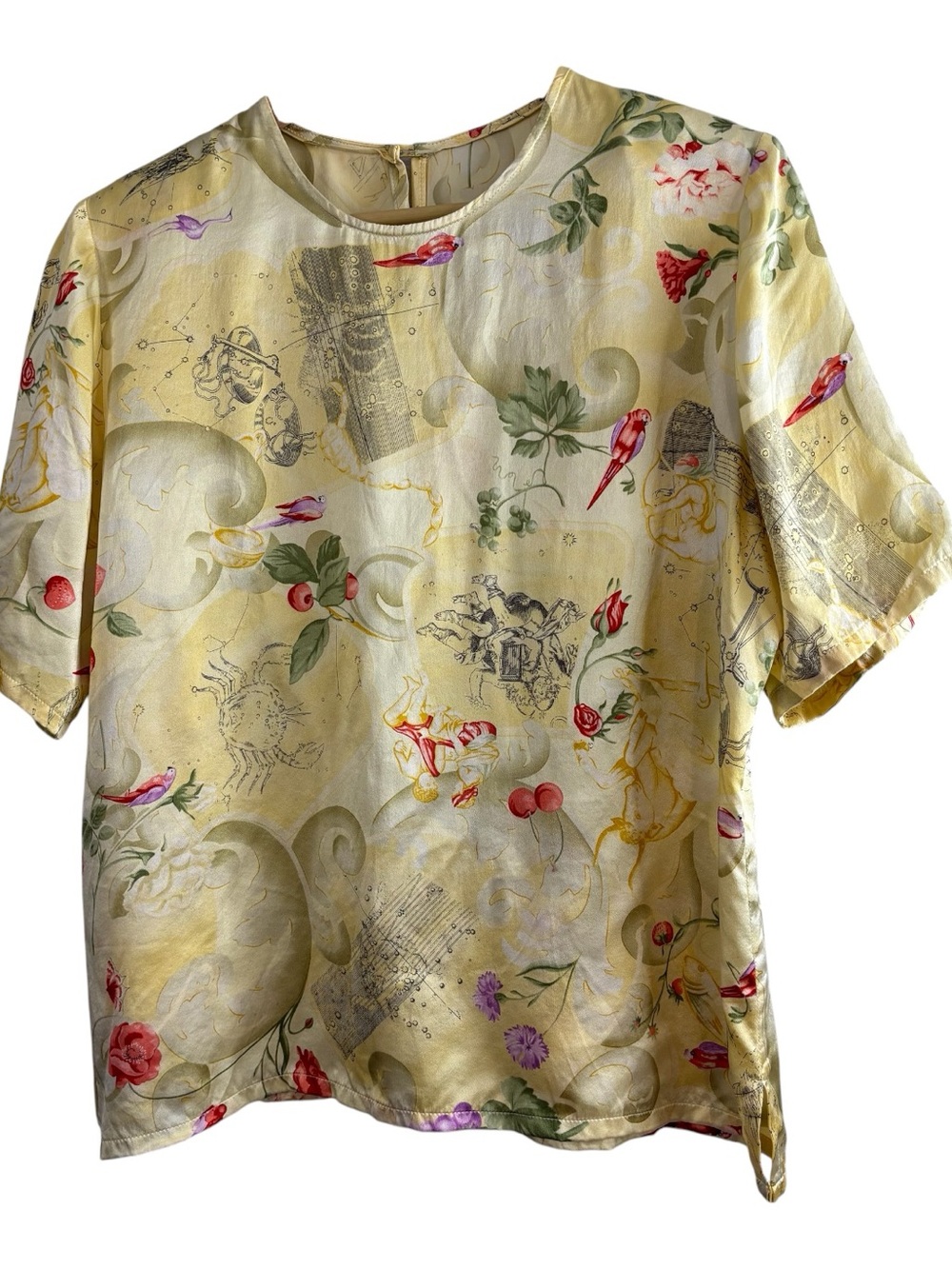Vintage Gallant new york silk top Blouse floral Bird Animal short sleeve 16